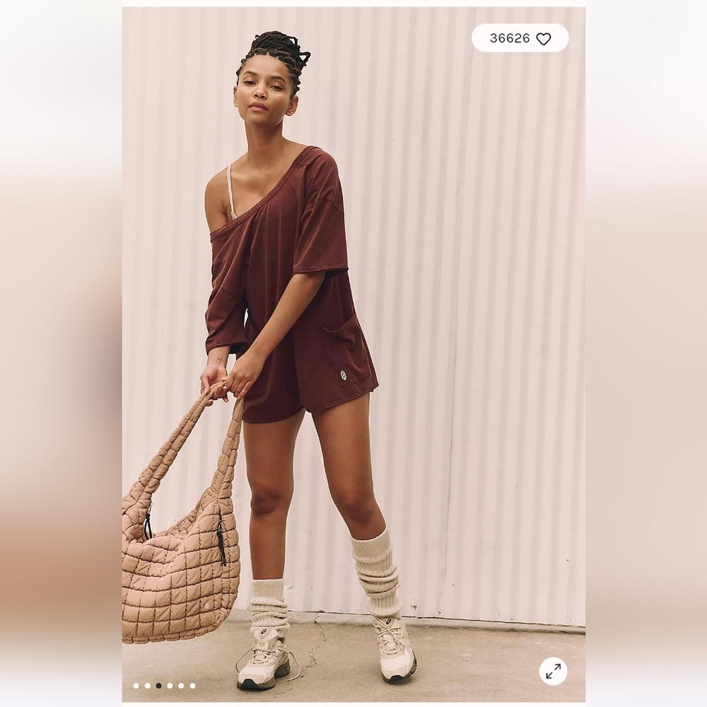 FP Movement by Free People Rust Brown Off-Shoulder Romper Jumpsuit